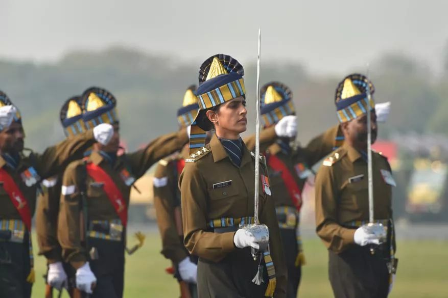  Captain Tania Sher Gill of Corps of Signals, the first woman Parade Adjutant, leads all-men contingents during Army Day celebrations at the Cariappa Parade Ground in New Delhi. (Image: PTI)